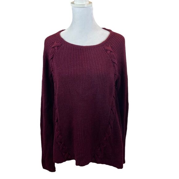 a.n.a Brand Burgundy Knit Crew Neck Sweater Size Medium - Picture 2 of 7